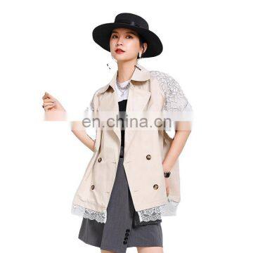 TWOTWINSTYLE Patchwork Mesh Jacket Female Lapel Collar Puff Short Sleeve Free Size Casual Coats Women