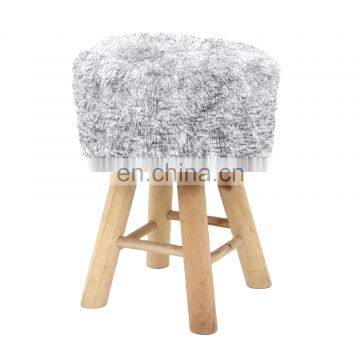Customized Solid Wooden Round Soft Fur seat unfolded stool ottoman chair modern 4 legs for bedroom livingroom