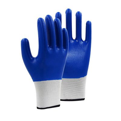 Blue nitrile coated gloves work glove nylon nitrile dipped labor gloves