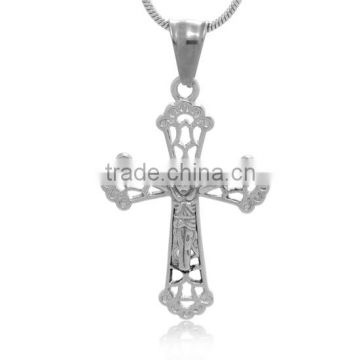 Wholesale Jesus Image Cross Pendant Stainless Steel Silver Plated Father Bless Us Crucifix Religious Retro Amulet for Christian