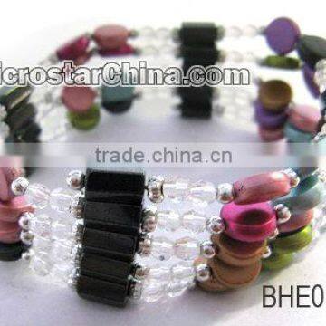 Lowest multicolor plastic beads with hematite beads elastic bangle