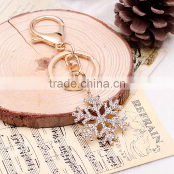New Fashion Cute Keychain For Keys Wholesale Christmas Gift Rhinestone Snowflake Key Chain For Woman Jewelry