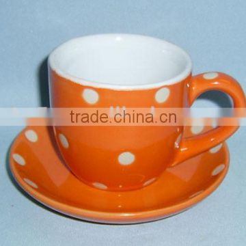 White dots hand printing mini ceramic cup and saucer