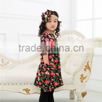 2017 New Spring Children Boutique Clothing Baby Frock Designs Half Sleeves Evening Dress With Headband