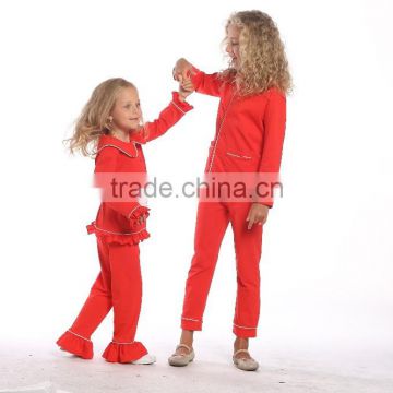 Wholesale kids pajamas sleepwear red ruffle pants set girls cotton sleepwear pajamas