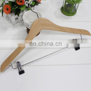 China Wholesaler Hot Sale Natural Wooden Hanger with Clips for Suita /Pants