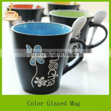 ceramic coffee mugs with logo manufacturer, coffee cup with spoon, flower design mug