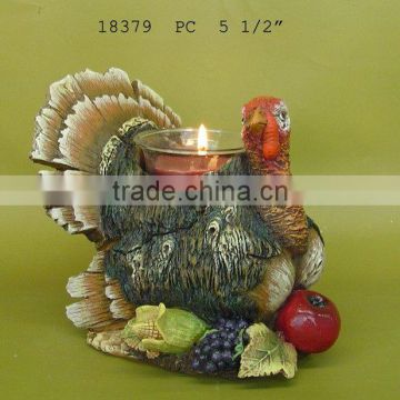 polyresin turkey w/candleholder,5-1/2"H