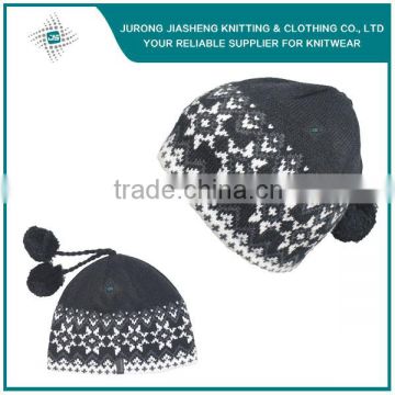 Acrylic Jacquard Custom Pom Pom Knitted Winter Hat