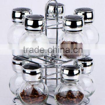 TW1035 10pcs glass spice jar set with metal rack