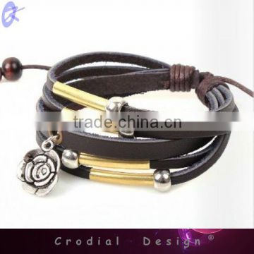 2013 Hot Sale Cheap Wholesale Fashion Magentic Bracelet Leather Bracelet With Flower For Young People