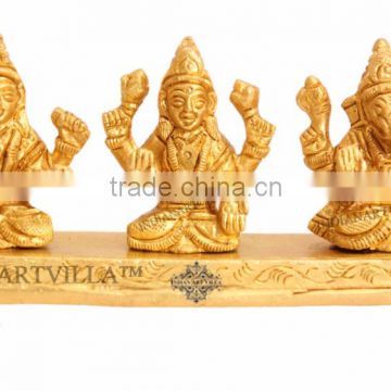 Handmade Beautiful Brass Set of Ganesh Ji Laxmi Ji Saraswati Ji on Singhasan - Hinduism Religious Spritual Idols Temple Home