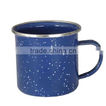 GRS blue enamel mug with white patch and SS rim