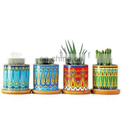 Nordic simple mandala decorative pattern cylindrical meaty ceramic small pot