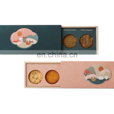 Sliding open cookie paper display box with lid one piece tea packaging moving cardboard box