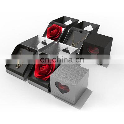 Private label Love heart black dome gift eternal flower packaging box for preserved real rose in glass