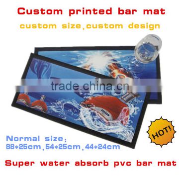 Customized PVC bar mat with full color printing, super water absorb rubber bar mat