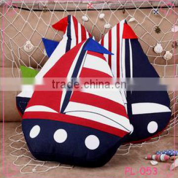 latest design fancy sailing boat cotton fabric cushion handicraft particular pillow made in China