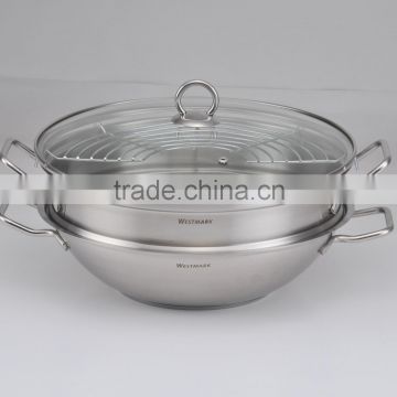 [LFGB] Stainless steel Chinese kitchen wok with steamer and rack