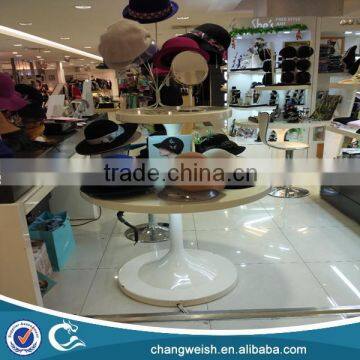 2 tier round wooden hat display stand