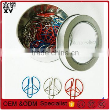 for Mercedes Benz exhibition promotional gifts custom logo metal paper clip with tin box