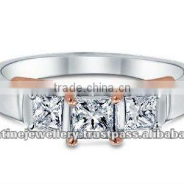 0.40 ct total diamond weight, Hamesha Princess Diamond Ring, 18K White & Rose Gold