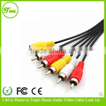 3 RCA Phono to Triple Phono Audio Video Cable Lead 1m