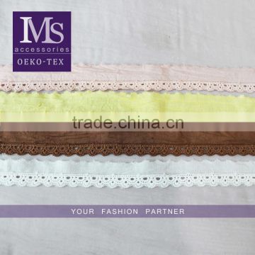 Customized colors 3cm width embroidery polished cotton lace for garment