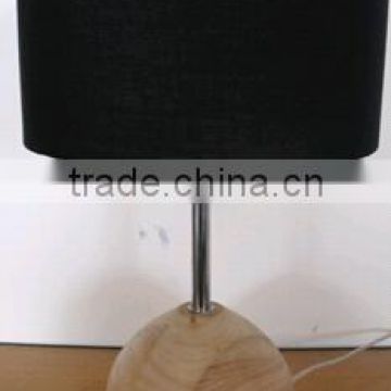 Wooden Desk lamp, with the base lick a ball and a fabric shade
