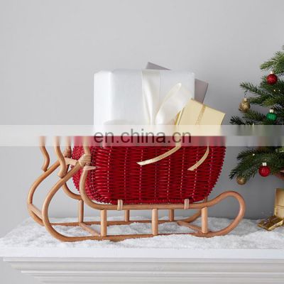New Arrival Rattan Red Sleigh Basket Storage Basket For Gift High Quality Decorative Christmas Decor WHolesale