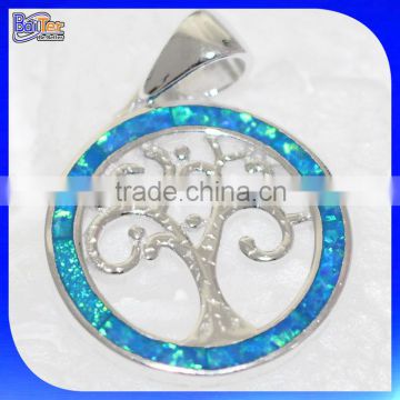 Custom 925 Sterling Silver Created Opal Tree Of Life Pendant,Circle Tree Of Life Sterling Silver Pendant Wholesale                        
                                                Quality Choice