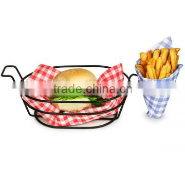 Black Metal Wire Fast Food Basket with Chip Cone Holder