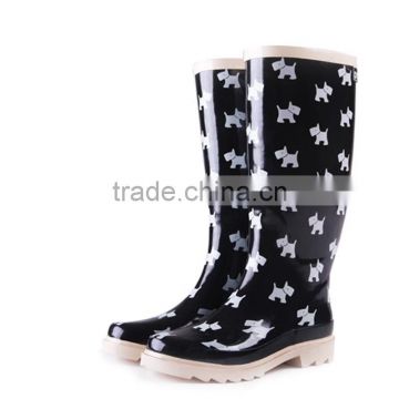 black rubber rain boots with cute pattern