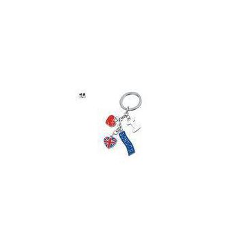 Flat Metal Souvenir Key Chain Key Holder For Travel Market , I Love UK Stainless Steel Key Ring