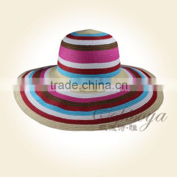 colour striped hat 2016Fashion beach hat Handmade lady straw hat