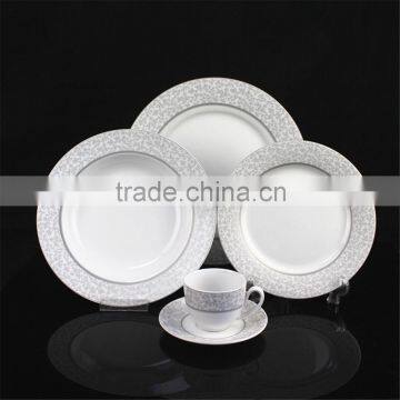 10.5 inch broadside round shape porcelain gray ring and flower pattern decorated inexpensive Hebei factory 30PCS dinnerware set