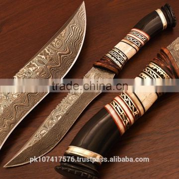 Hunting Knife with White bone and Buffalo horn handle and brass file work