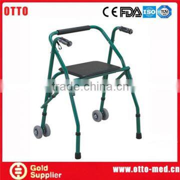 Elderly folding aluminum front wheel walker with seat