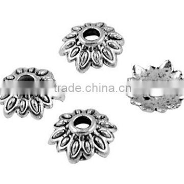 Tibetan Style Bead Caps, Antique Silver Lead Free, Flower, 8mm long, 2.5mm thick, hole: 2mm(LFH10352Y)