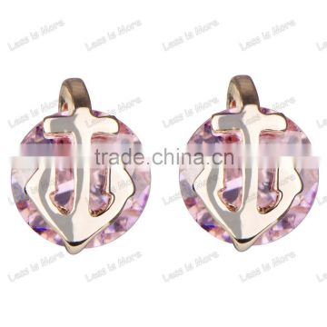 Pink CZ and Gold tone Anchor silver Stud Earrings