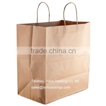 brown kraft paper bags wholesale with twisted handle, promotional paper carrier bag, flat bottom kraft paper bag for packing
