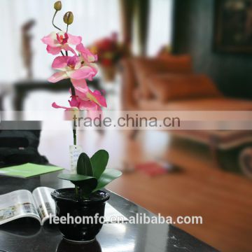 2015 High quality Decorative Pink Artificial Ochid Flower in ceramic pot