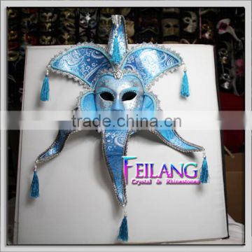 Blue Jester Venetian Mask with Bells Mardis Gras Masquerade Free Shipping