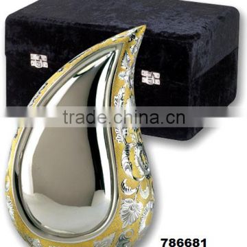 Tear Drop Hand Engraved Solid Brass Metal Two Tone Cremation Funeral Urn