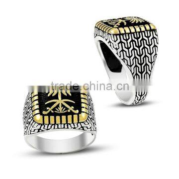 925K Silver Art Design Saudi Arabia Palm Tree Sword Men Square Ring