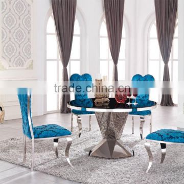Elegant 304 Stainless Steel Dining Room Table With Upholstered Dining Chairs