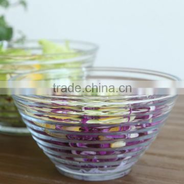 Round glass bowl with stripe ,cheap stripe glass bowl ,transparent stripe bowl