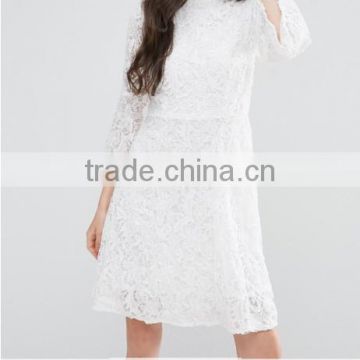 Long Sleeve White Formal Print Princess High-neck Mini Lace Skater Dress