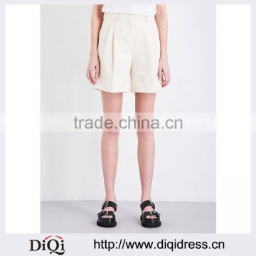 Customized Lady's Apparel Mid-rise Wide-leg Belt Loops Cotton and Linen-blend Shorts(DQM008P)