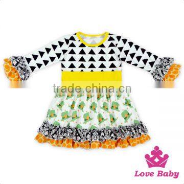 Top Selling Boutique Stitching Long Sleeve Printed Ruffle New Style Dress Suitnfrock Design For Baby Girl